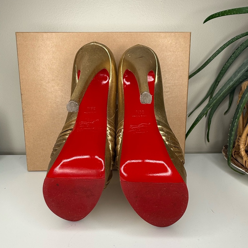 Christian Louboutin Aborina 150 Gold Lamé Platform Peep Toe Heels (Size 39.5) - Picture 4 of 14